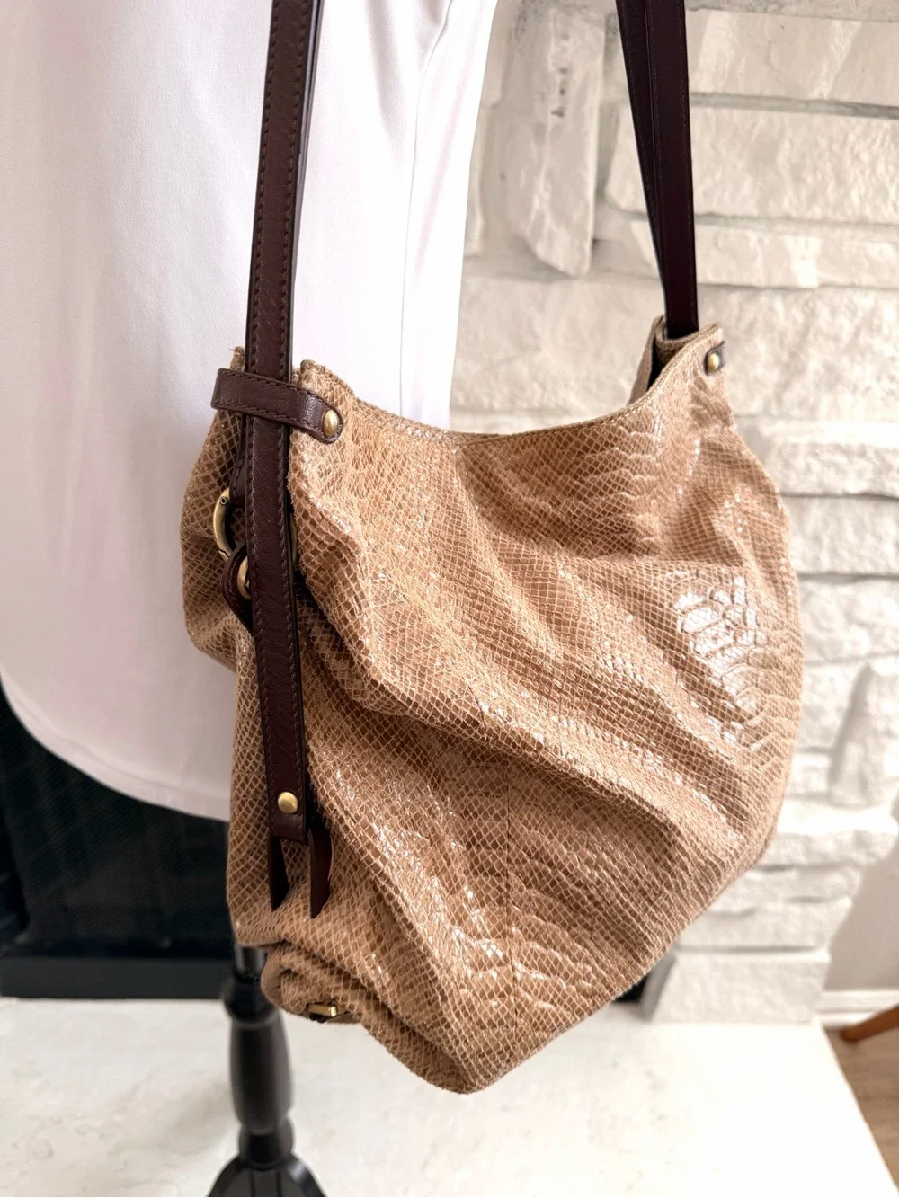 orYANY Metallic Reptile Embossed Leather Hobo Shoulder Bag